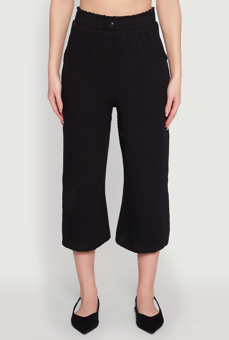 Womens Iris Gauze Knit Paper Bag Waist Culottes, S