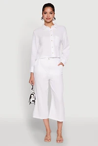 Womens Iris Gauze Knit Paper Bag Waist Culottes, White, Size L