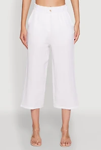 Womens Iris Gauze Knit Paper Bag Waist Culottes, White, Size L