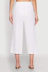 Womens Iris Gauze Knit Paper Bag Waist Culottes, White, Size L