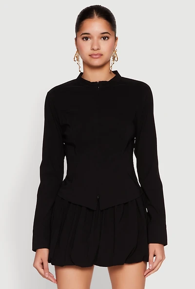 Womens Iris Double Zip Front Blouse, Black, Size M