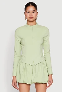 Womens Iris Double Zip Front Blouse, Green, Size S