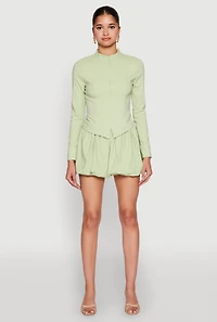 Womens Iris Double Zip Front Blouse, Green, Size S