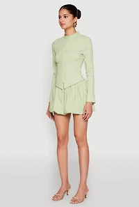 Womens Iris Double Zip Front Blouse, Green, Size M