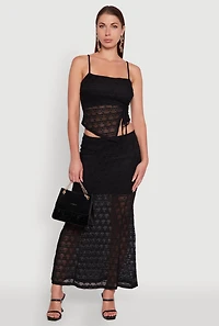 Womens Iris Floral Lace Asymmetrical Drawstring Side Cropped Cami,