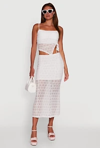 Womens Iris Floral Lace Asymmetrical Drawstring Side Cropped Cami, White, Size L