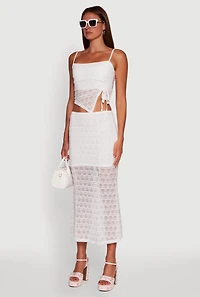 Womens Iris Floral Lace Asymmetrical Drawstring Side Cropped Cami, White, Size S