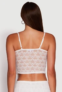 Womens Iris Floral Lace Asymmetrical Drawstring Side Cropped Cami, White, Size S