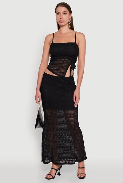 Womens Iris Floral Lace Overlay Maxi Skirt, Black, Size S