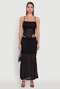 Womens Iris Floral Lace Overlay Maxi Skirt, Black, Size S