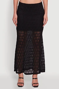 Womens Iris Floral Lace Overlay Maxi Skirt, Black, Size S