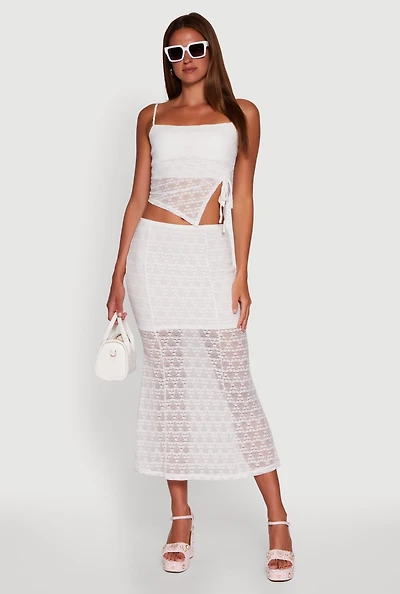 Womens Iris Floral Lace Overlay Maxi Skirt, White, Size L