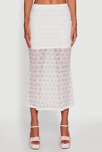 Womens Iris Floral Lace Overlay Maxi Skirt, White, Size L