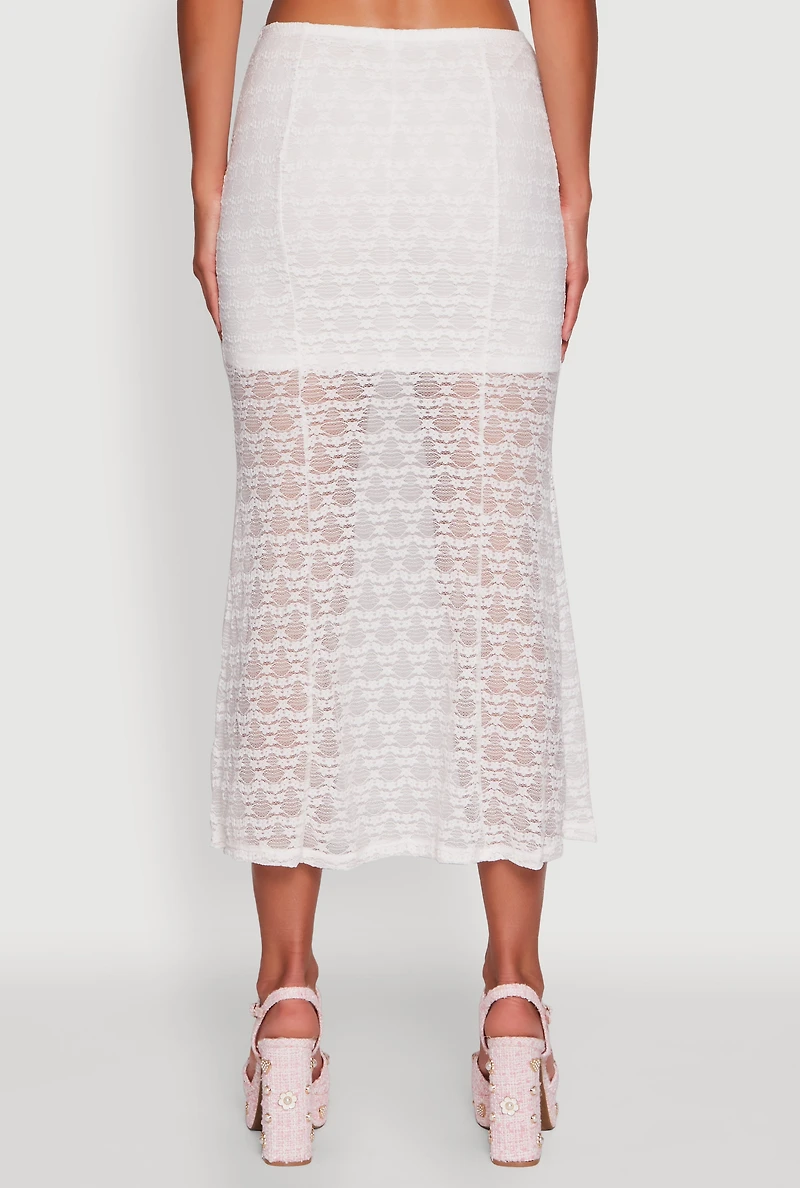 Womens Iris Floral Lace Overlay Maxi Skirt, White, Size M