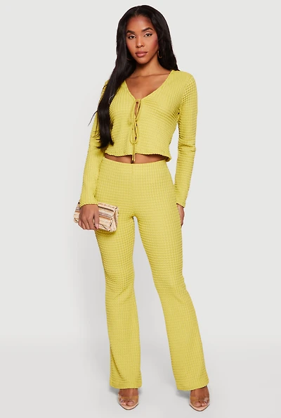 High Waisted Textured Knit Slim Bootcut Pants