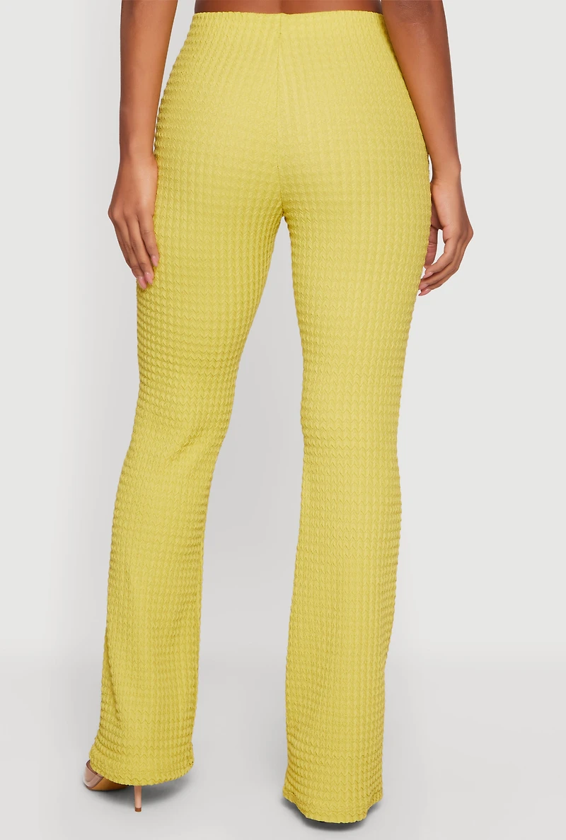 High Waisted Textured Knit Slim Bootcut Pants