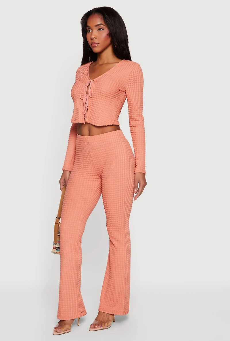 High Waisted Textured Knit Slim Bootcut Pants