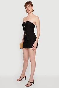 Metallic Button Detail Slit Front Tube Top