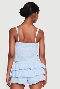 Patterned Scalloped Trim Slit Front Blouse