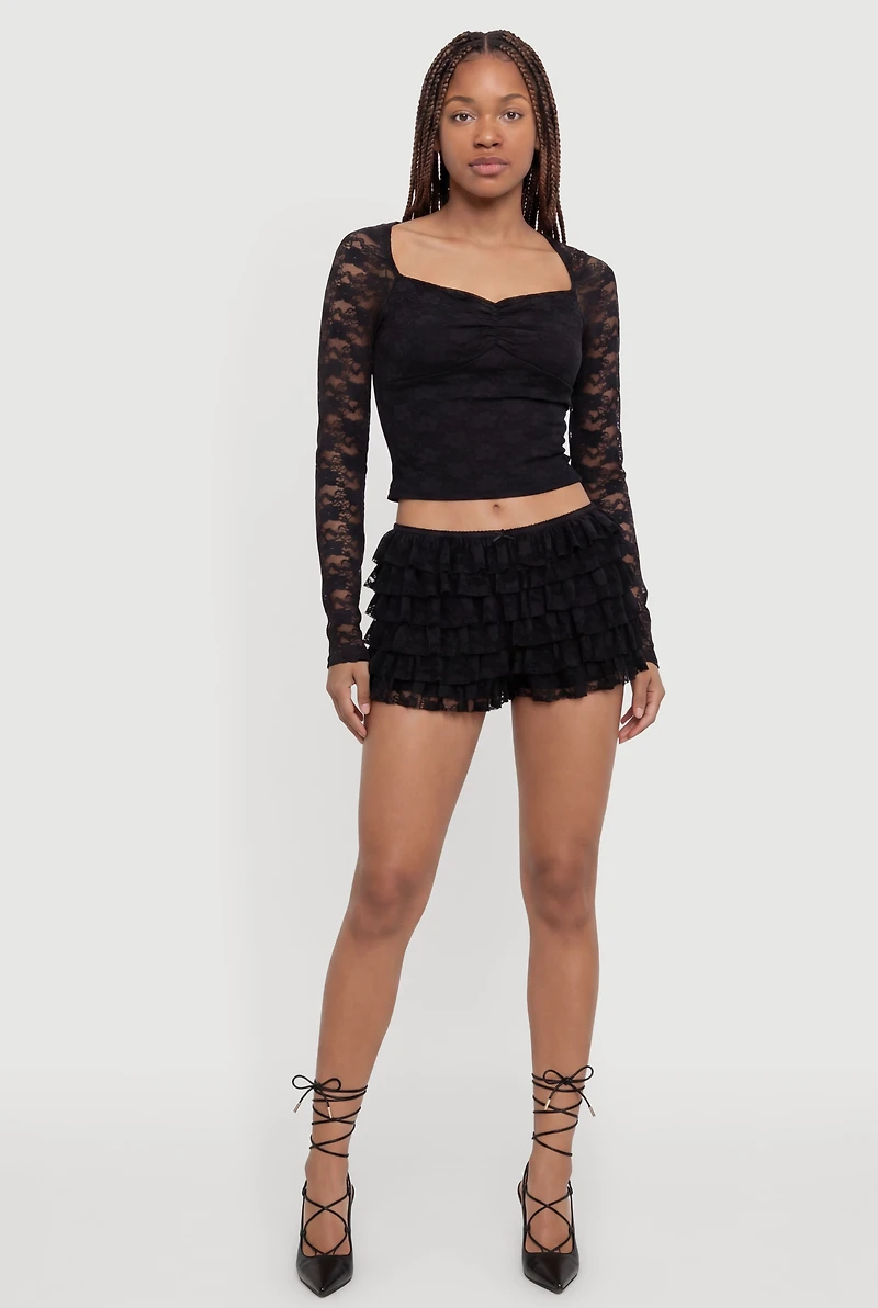 Floral Lace Tiered Ruffle Shorts