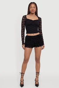 Floral Lace Tiered Ruffle Shorts
