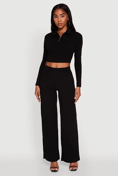 Womens Brushed Knit Pull On Straight Leg Pants,