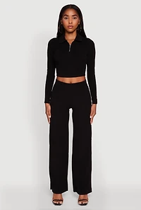 Womens Brushed Knit Pull On Straight Leg Pants,
