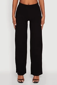 Womens Brushed Knit Pull On Straight Leg Pants, Black, Size M