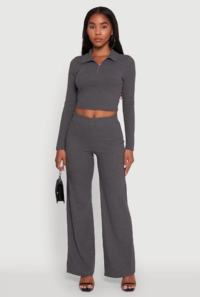 Womens Brushed Knit Pull On Straight Leg Pants, Grey,