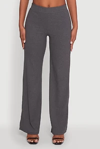 Womens Brushed Knit Pull On Straight Leg Pants, Grey, Size L