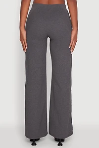 Womens Brushed Knit Pull On Straight Leg Pants, Grey, Size L