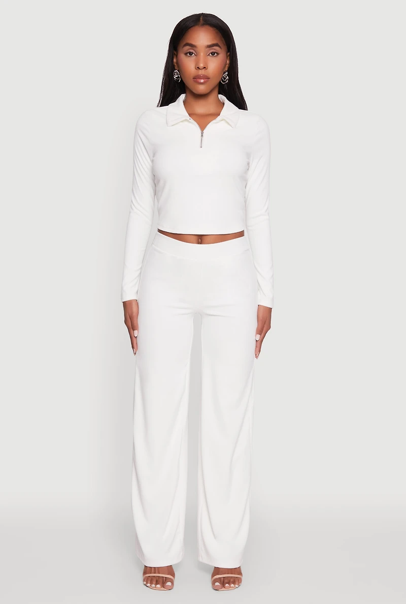 Brushed Knit Pull On Straight Leg Pants