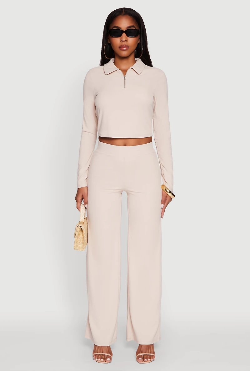 Womens Brushed Knit Pull On Straight Leg Pants, M