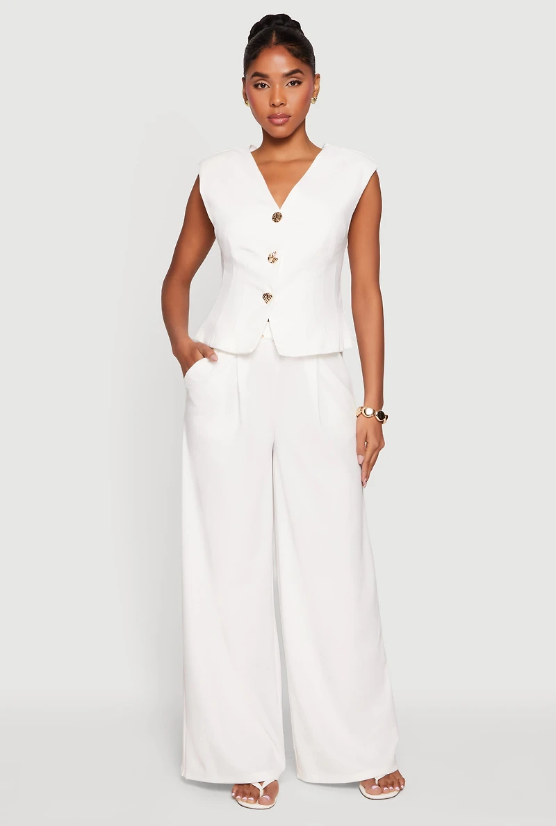 Solid High Waisted Wide Leg Dress Pants with Belt