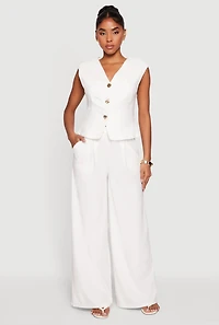 Solid High Waisted Wide Leg Dress Pants with Belt