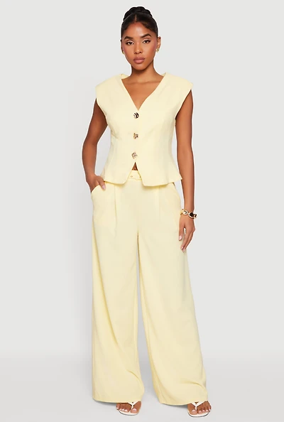 Solid High Waisted Wide Leg Dress Pants with Belt
