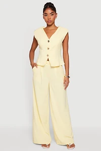 Solid High Waisted Wide Leg Dress Pants with Belt