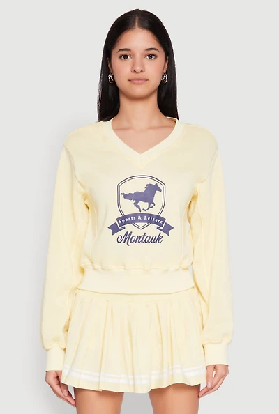 Womens V Neck Printed Pattern Sweatshirt, Yellow, Size XL