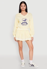 Womens V Neck Printed Pattern Sweatshirt, Yellow, Size XL