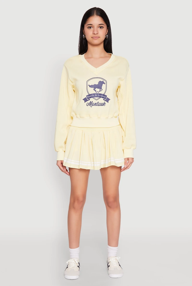 Womens V Neck Printed Pattern Sweatshirt, Yellow, Size XL