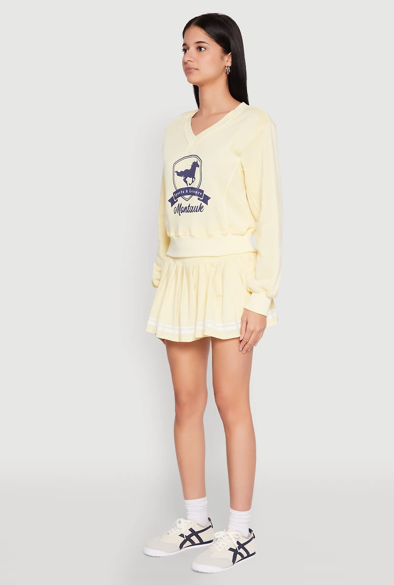 Womens V Neck Printed Pattern Sweatshirt, Yellow, Size XL