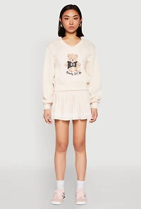 Womens V Neck Printed Pattern Sweatshirt, Beige,