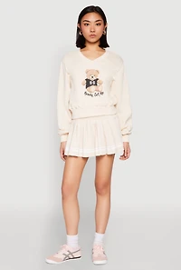 Womens V Neck Printed Pattern Sweatshirt, Beige,
