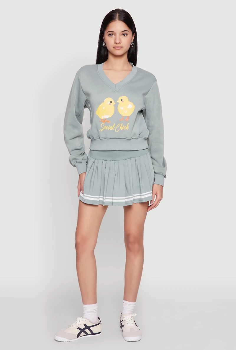 Womens V Neck Printed Pattern Sweatshirt, Green, Size M