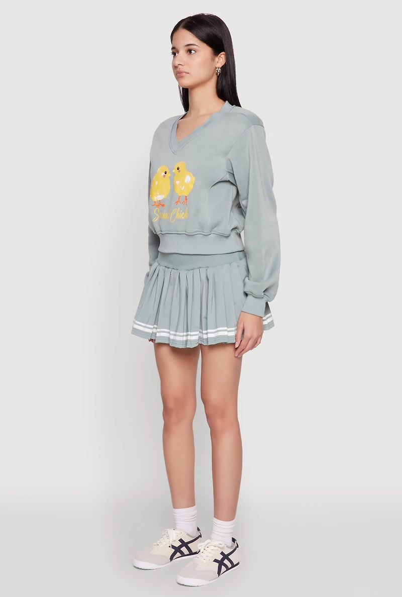 Womens V Neck Printed Pattern Sweatshirt, Green, Size M