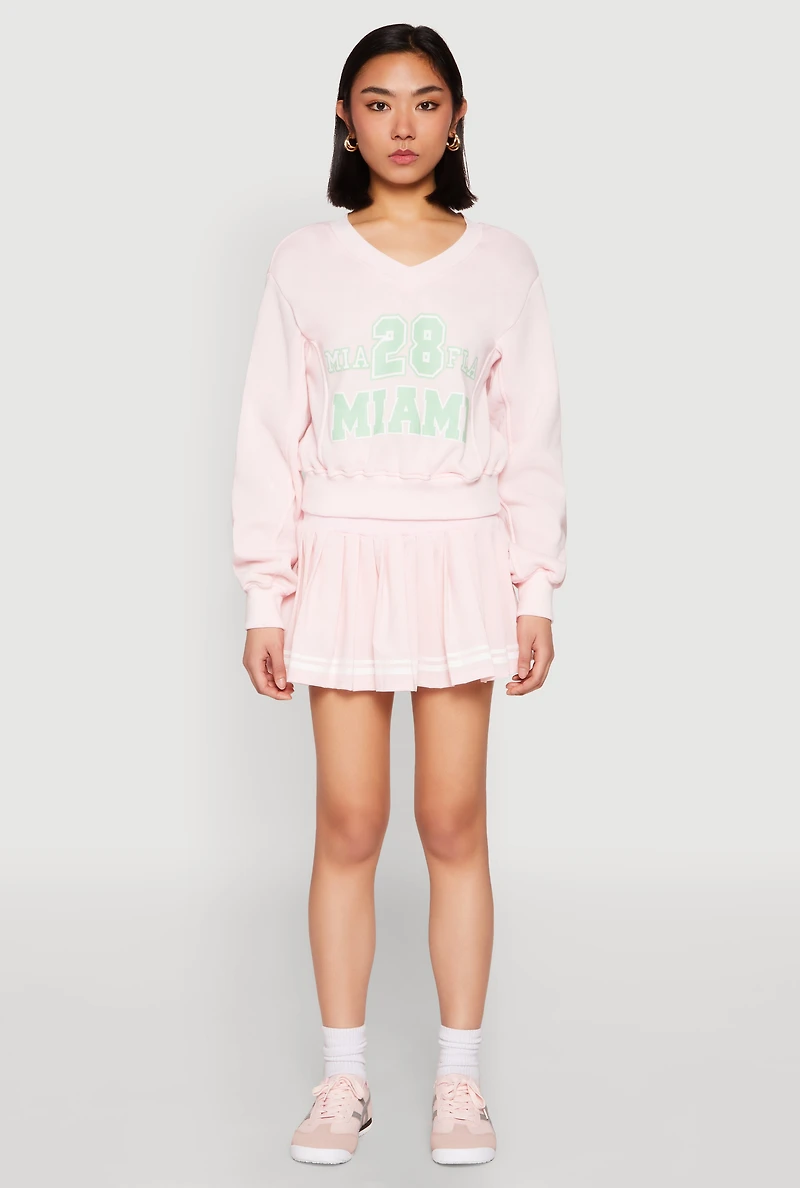 Womens V Neck Printed Pattern Sweatshirt, Pink, Size S