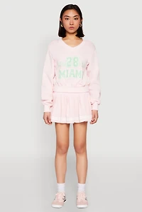 Womens V Neck Printed Pattern Sweatshirt, Pink, Size S