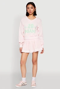 Womens V Neck Printed Pattern Sweatshirt, Pink, Size S