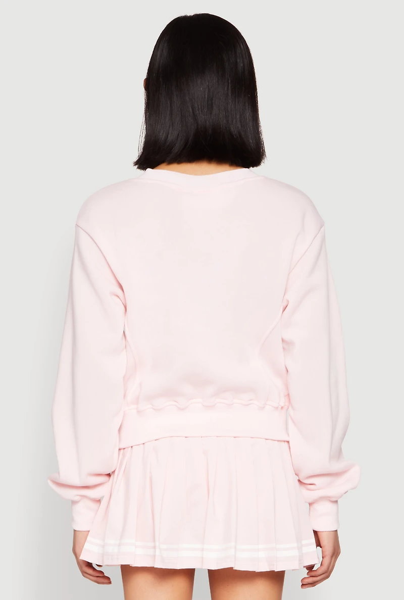 Womens V Neck Printed Pattern Sweatshirt, Pink, Size S