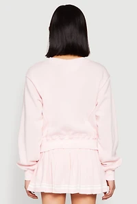 Womens V Neck Printed Pattern Sweatshirt, Pink, Size S